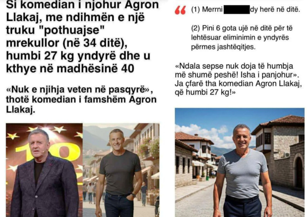 Pamje e postimeve për aktorin të shpërndara në internet