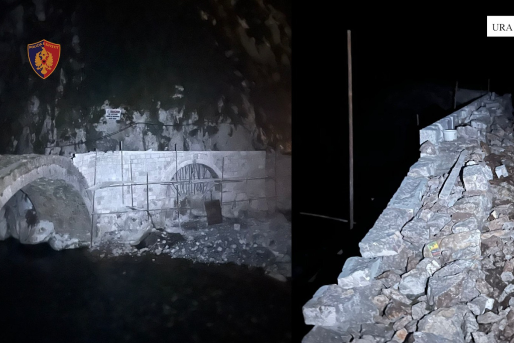 Pamje nga ndërtimi i paligjshëm tek "Ura e Vashës". Foto kortezie nga Policia e Shtetit